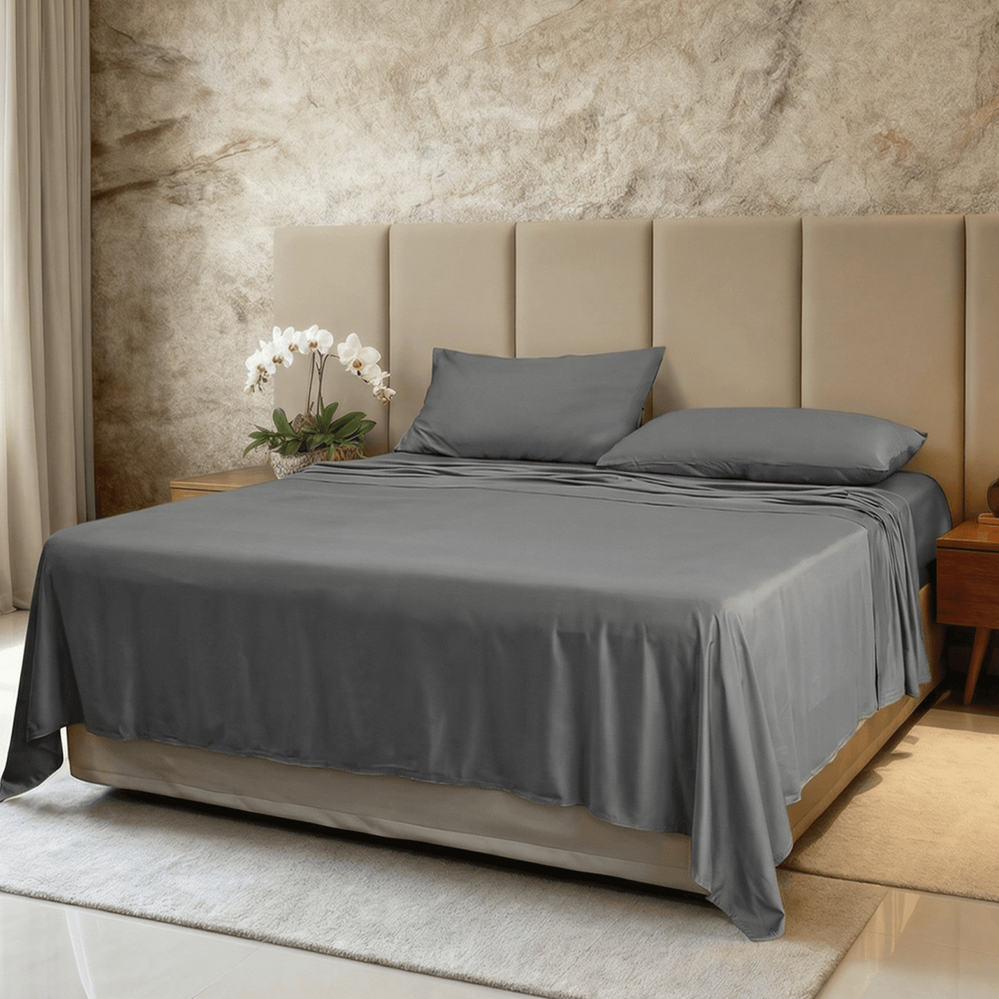 Spring by Rosse™ Bamboo Sheet Set | Premium 300 TC Sateen Cooling Bed Sheets | 100% Rayon from Bamboo | Deep Pocket Fitted Sheet & Pillowcases | OekoTex
