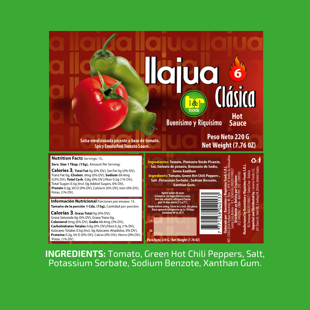 B&R Foods™ Llajua Clásica Ahumada / Smoked Classic Hot Sauce, 7.76 oz. (220 g.) Jar
