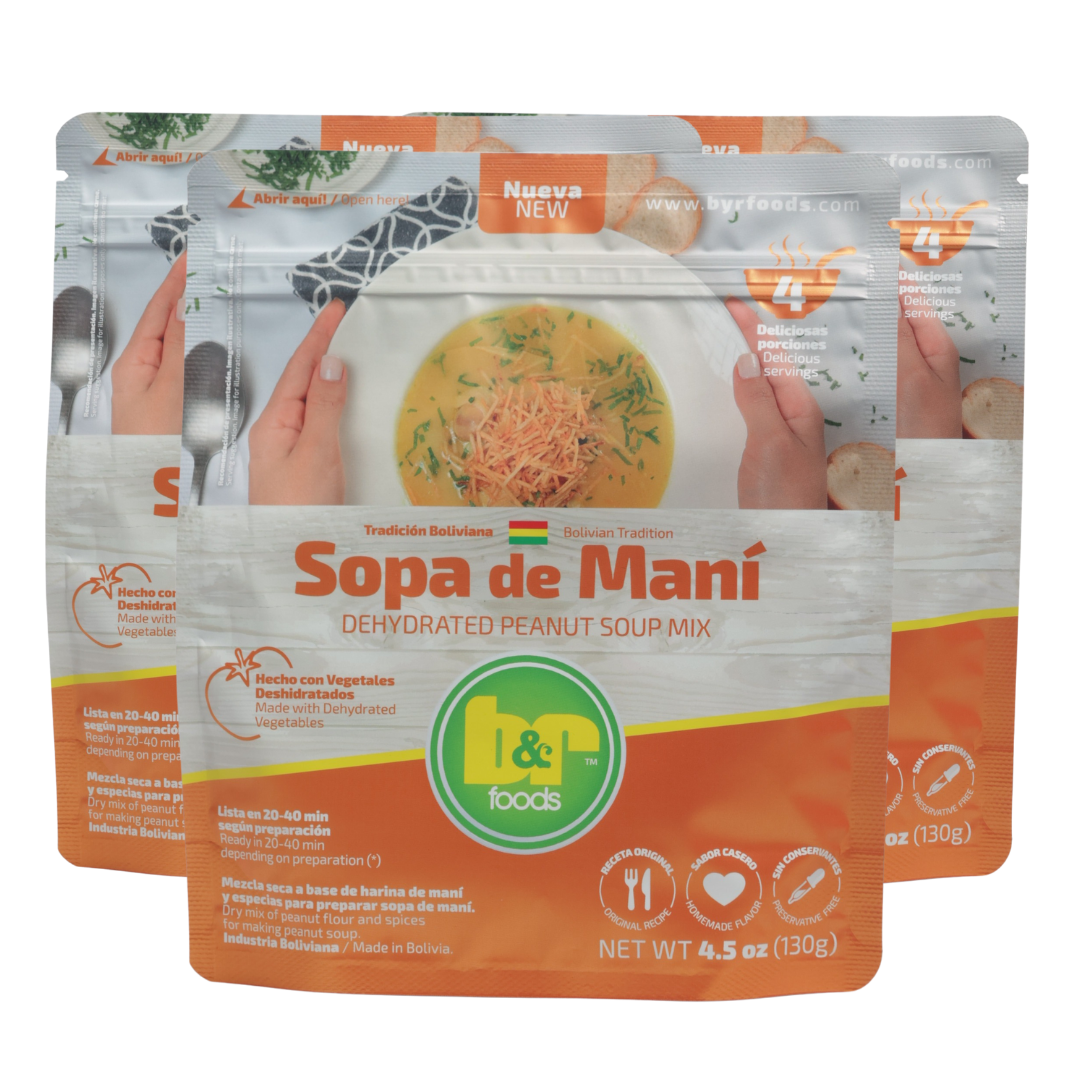 B&R Foods™ Sopa de Maní/Dehydrated Peanut Soup Mix, 4.5 oz. (130 g.) Doy Pack