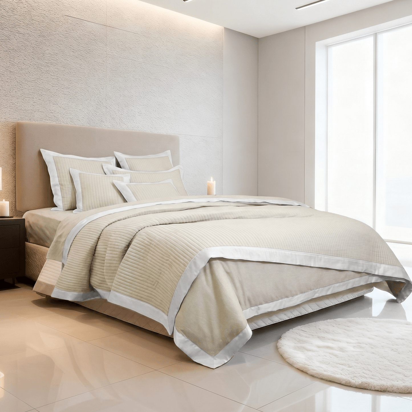 Spring by Rosse™ Duetto Quilt Set | Premium 400 TC Vertical Channel Quilted Modern Coverlet Bedspread Set | 100% Cotton Sateen Shell 360 GSM Poly Fill