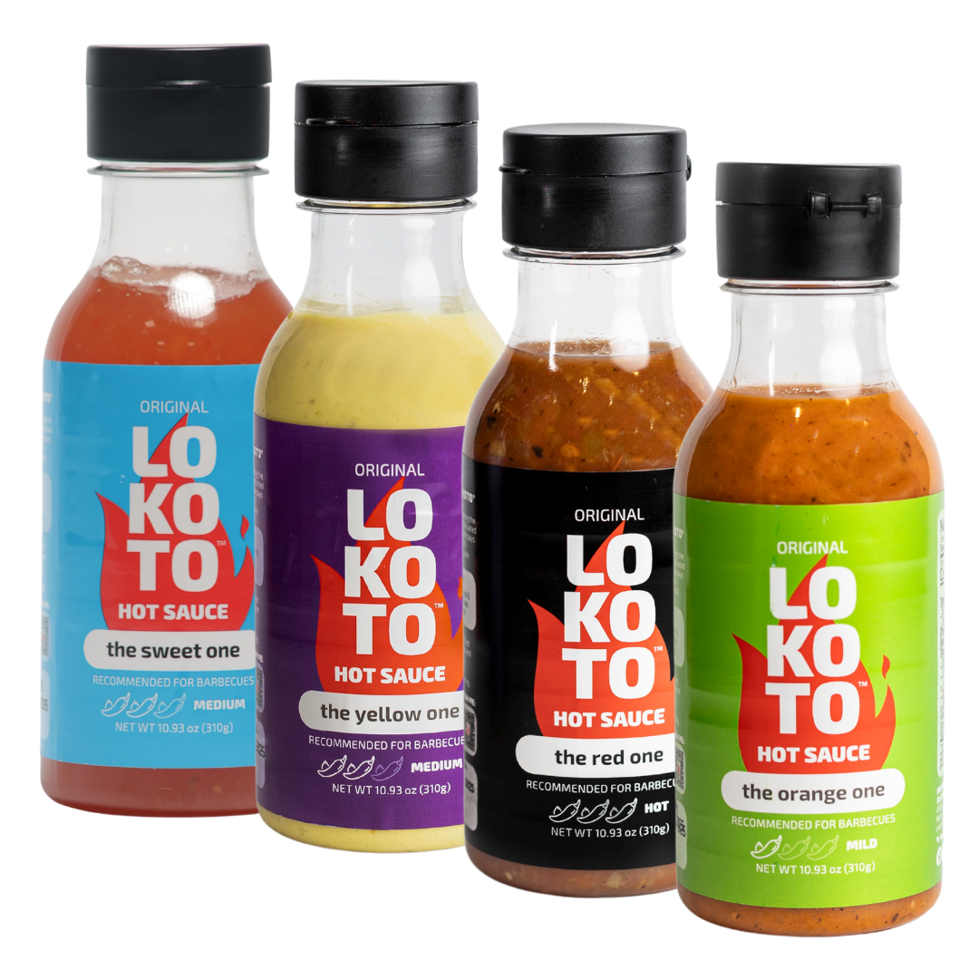 LOKOTO™ 4 Flavors Variety Pack – 4 Gourmet Hot Sauces – Mild, Medium, Hot and Sweet – 10.93 oz. (310 g.) Bottle (Pack of 4)