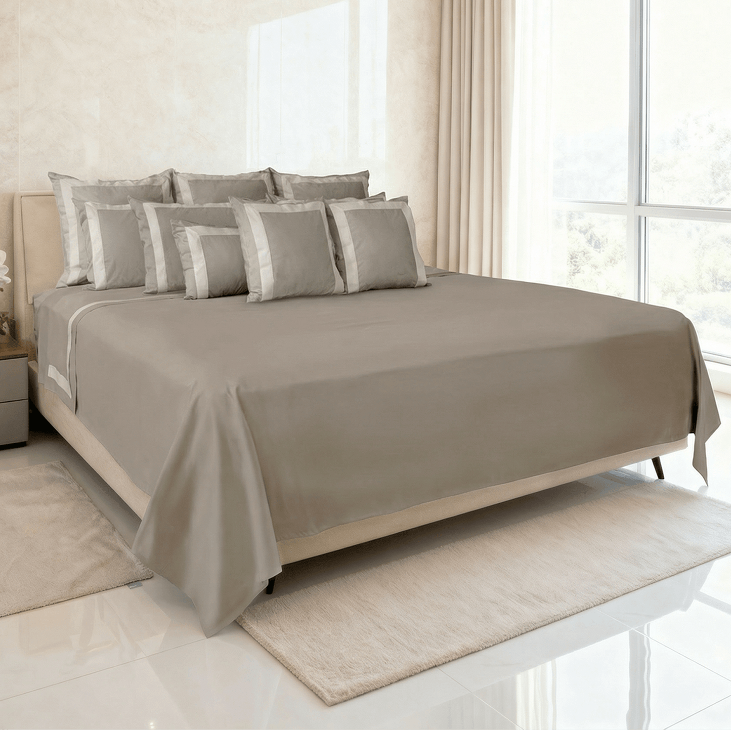 Spring by Rosse™ Mileto Sheet Set | Premium 500 TC Bed Sheets with Framed Double Border | 100% Cotton Sateen | Deep Pocket Fitted Sheet & Cases | OekoTex