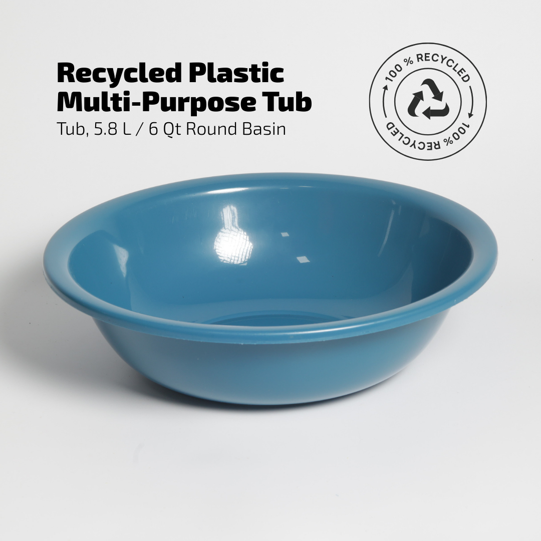SUPERIOR Plásticos™ Recycled Plastic Multi-Purpose Tub, 5.8 L / 6 Qt Round Basin (Black)
