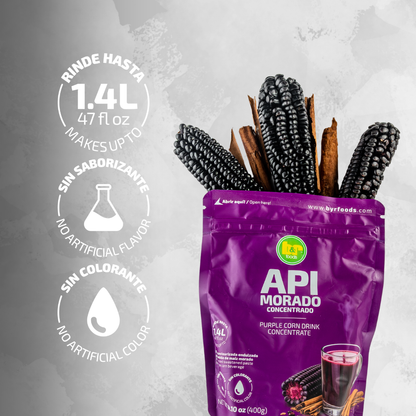 B&R Foods™ Api Morado – Authentic Bolivian Purple Corn Drink Concentrate | Traditional Andean Chicha Morada-Style Beverage with Cinnamon & Clove | Hot or Cold | Makes 1.4L | Vegan, Gluten-Free, 14.10 oz. (400 g.) Doy Pack