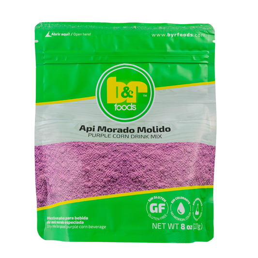 B&R Foods™️ Api Morado Molido – Powdered Purple Corn Drink Mix | Authentic Bolivian Spiced Beverage with Cinnamon & Cloves | Gluten Free | 8 oz. (227 g.) Doy Pack
