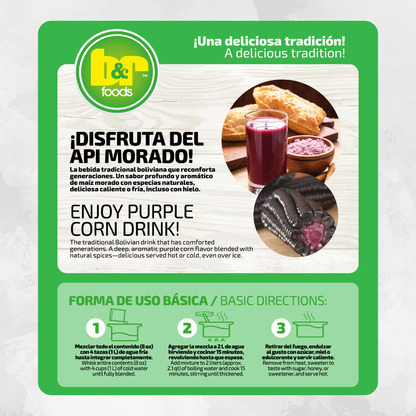 B&R Foods™️ Api Morado Molido – Powdered Purple Corn Drink Mix | Authentic Bolivian Spiced Beverage with Cinnamon & Cloves | Gluten Free | 8 oz. (227 g.) Doy Pack
