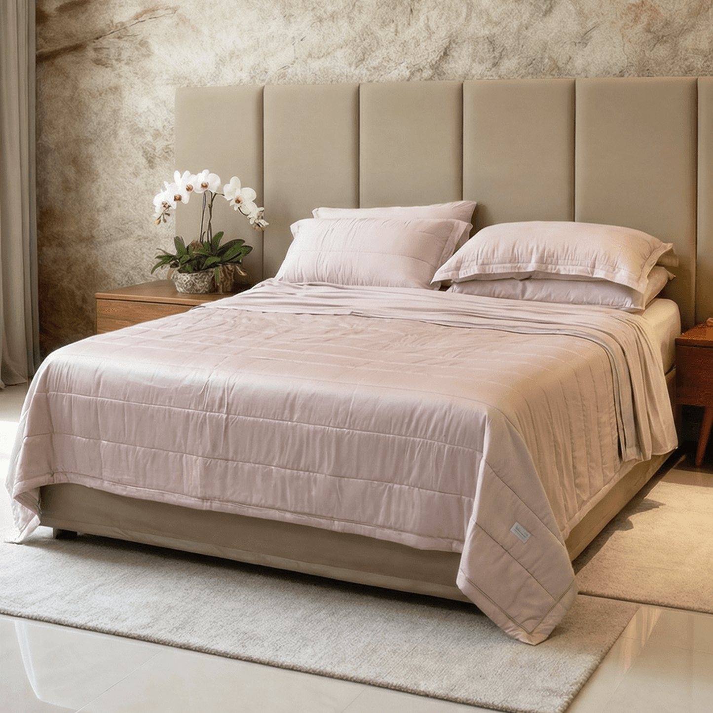 Spring by Rosse™ Bamboo Quilt Set | 300 TC Cooling Quilted Bedspread | Box Stitch Coverlet | 100% Bamboo Rayon Sateen Shell Poly Fill | OekoTex Bedding