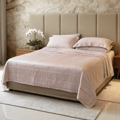 Spring by Rosse™ Bamboo Quilt Set | 300 TC Cooling Quilted Bedspread | Box Stitch Coverlet | 100% Bamboo Rayon Sateen Shell Poly Fill | OekoTex Bedding