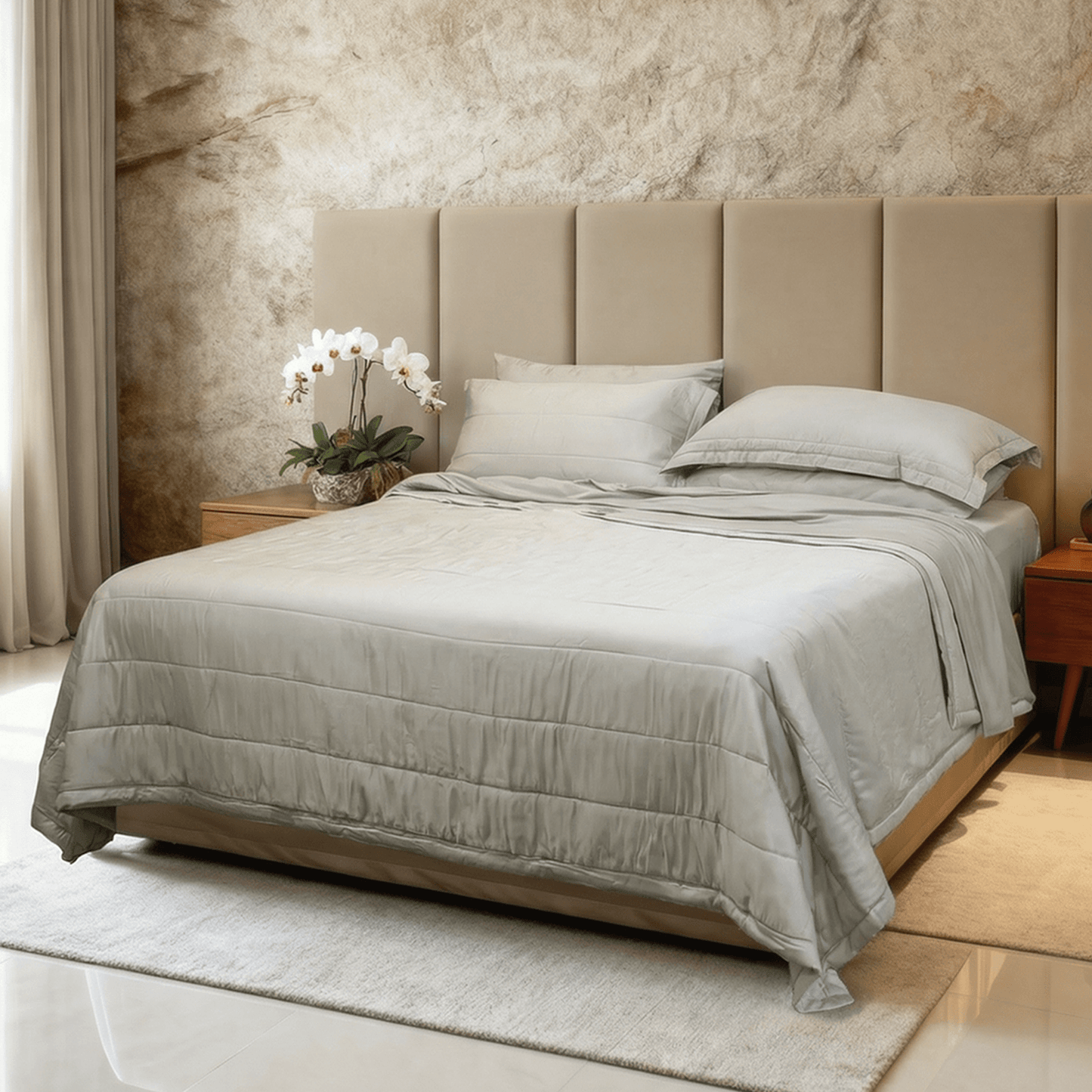 Spring by Rosse™ Bamboo Quilt Set | 300 TC Cooling Quilted Bedspread | Box Stitch Coverlet | 100% Bamboo Rayon Sateen Shell Poly Fill | OekoTex Bedding