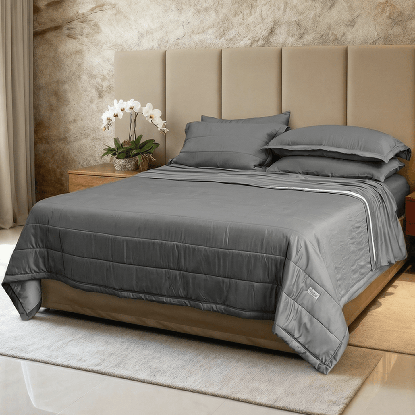 Spring by Rosse™ Bamboo Quilt Set | 300 TC Cooling Quilted Bedspread | Box Stitch Coverlet | 100% Bamboo Rayon Sateen Shell Poly Fill | OekoTex Bedding