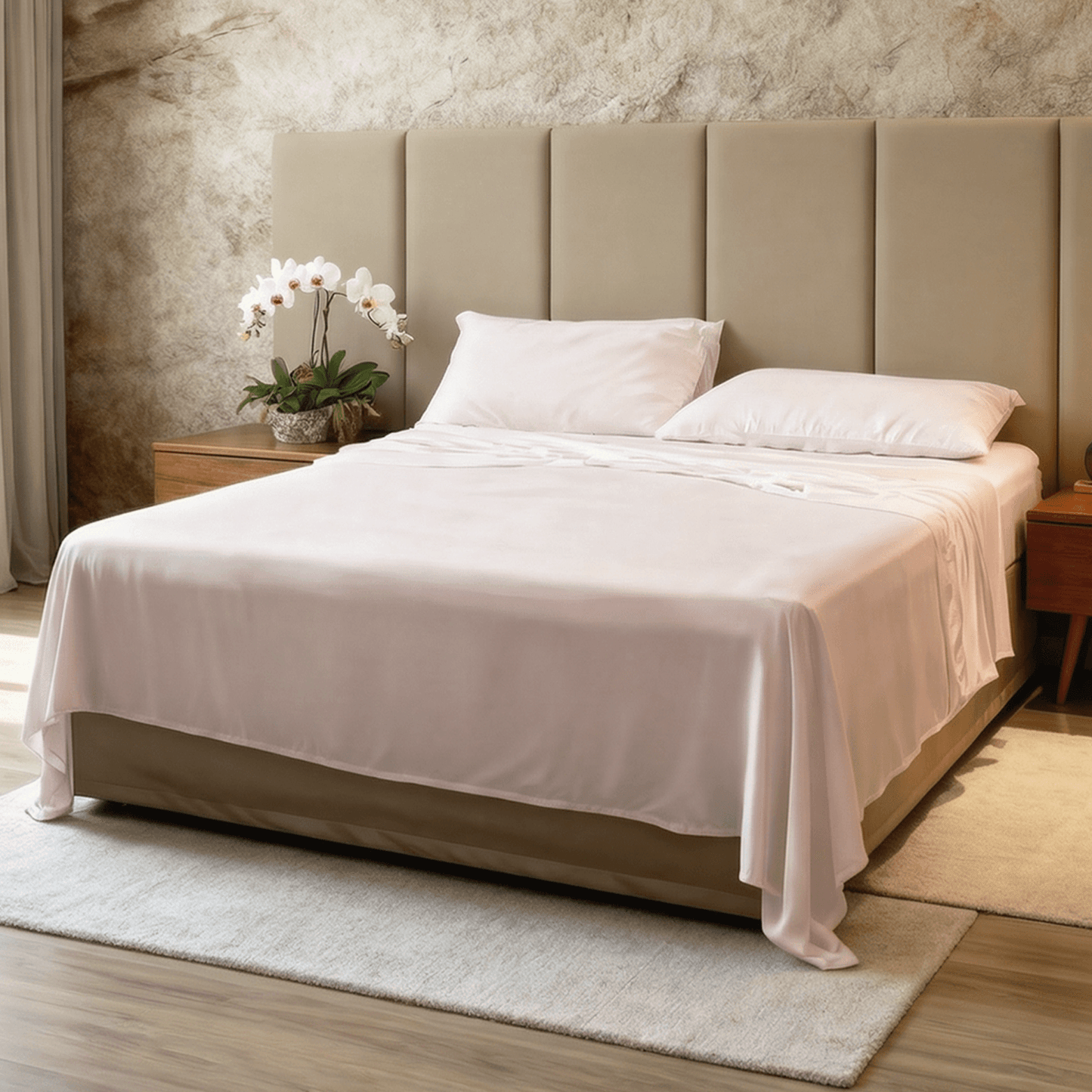 Spring by Rosse™ Bamboo Sheet Set | Premium 300 TC Sateen Cooling Bed Sheets | 100% Rayon from Bamboo | Deep Pocket Fitted Sheet & Pillowcases | OekoTex