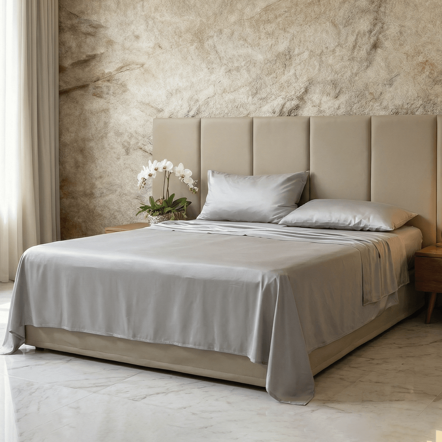 Spring by Rosse™ Bamboo Sheet Set | Premium 300 TC Sateen Cooling Bed Sheets | 100% Rayon from Bamboo | Deep Pocket Fitted Sheet & Pillowcases | OekoTex