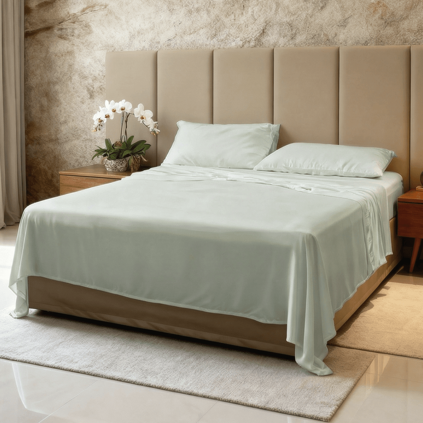 Spring by Rosse™ Bamboo Sheet Set | Premium 300 TC Sateen Cooling Bed Sheets | 100% Rayon from Bamboo | Deep Pocket Fitted Sheet & Pillowcases | OekoTex
