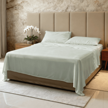 Spring by Rosse™ Bamboo Sheet Set | Premium 300 TC Sateen Cooling Bed Sheets | 100% Rayon from Bamboo | Deep Pocket Fitted Sheet & Pillowcases | OekoTex