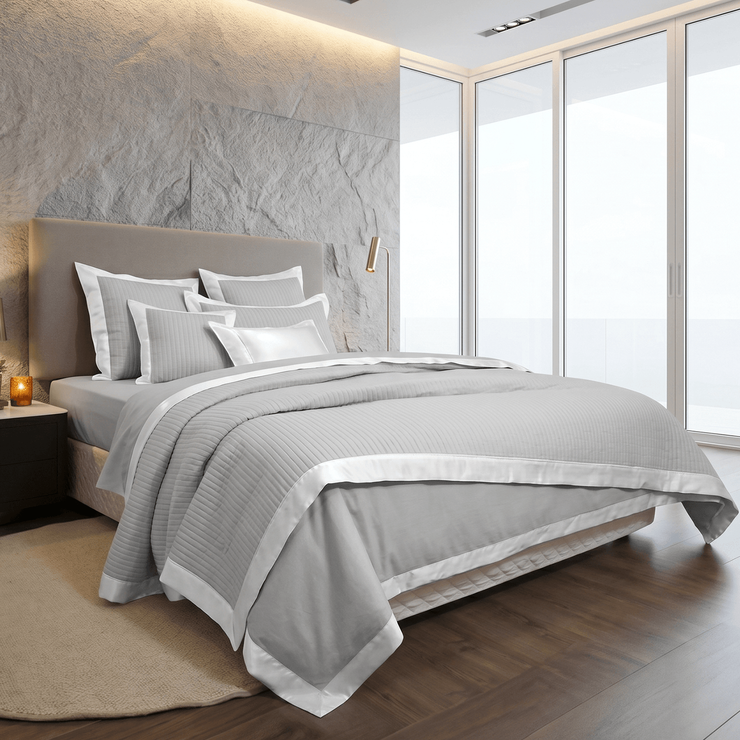 Spring by Rosse™ Duetto Quilt Set | Premium 400 TC Vertical Channel Quilted Modern Coverlet Bedspread Set | 100% Cotton Sateen Shell 360 GSM Poly Fill