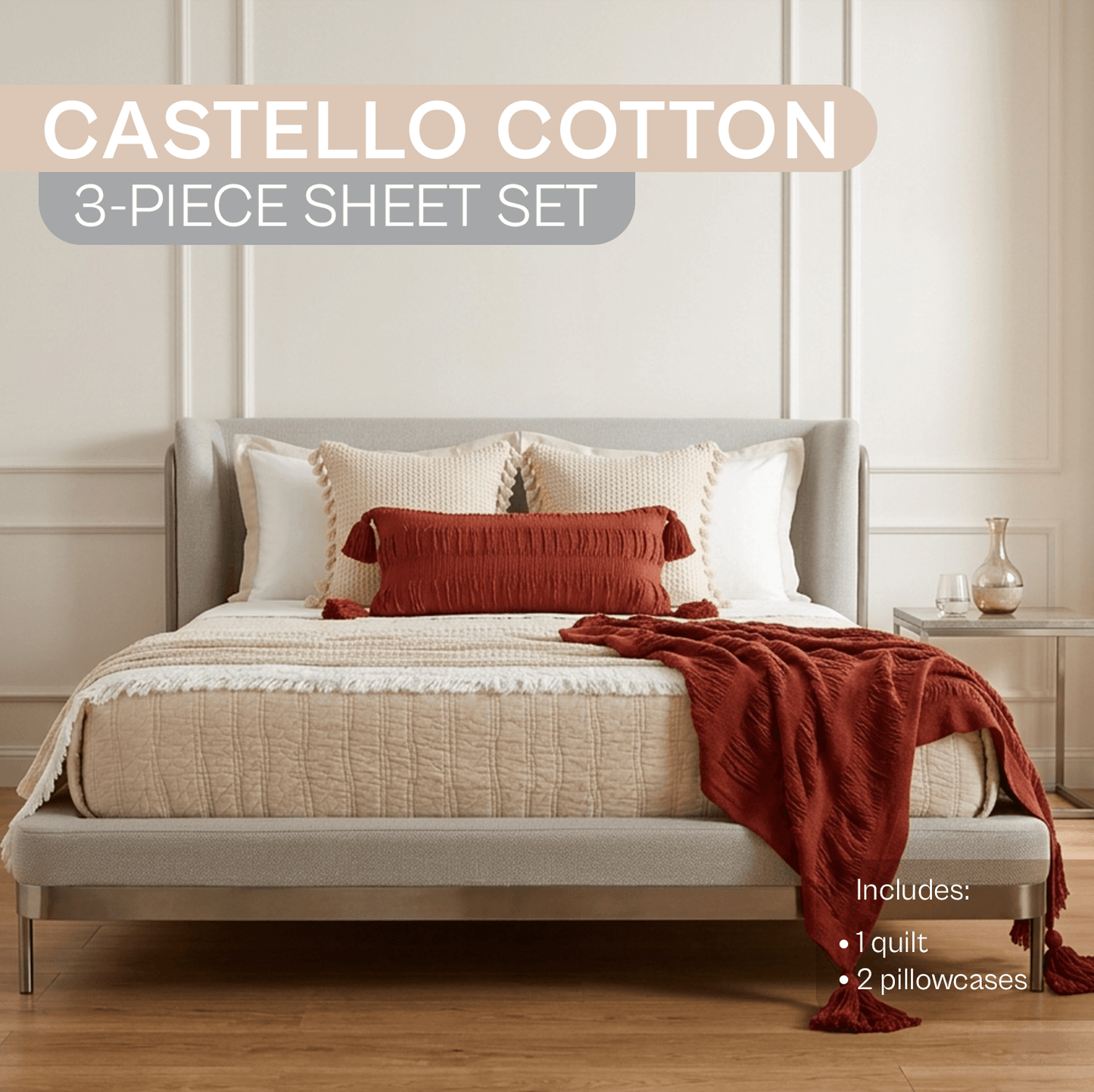 Spring by Rosse™ Castello Quilt Set | 100% Cotton | 360 GSM Oeko-Tex