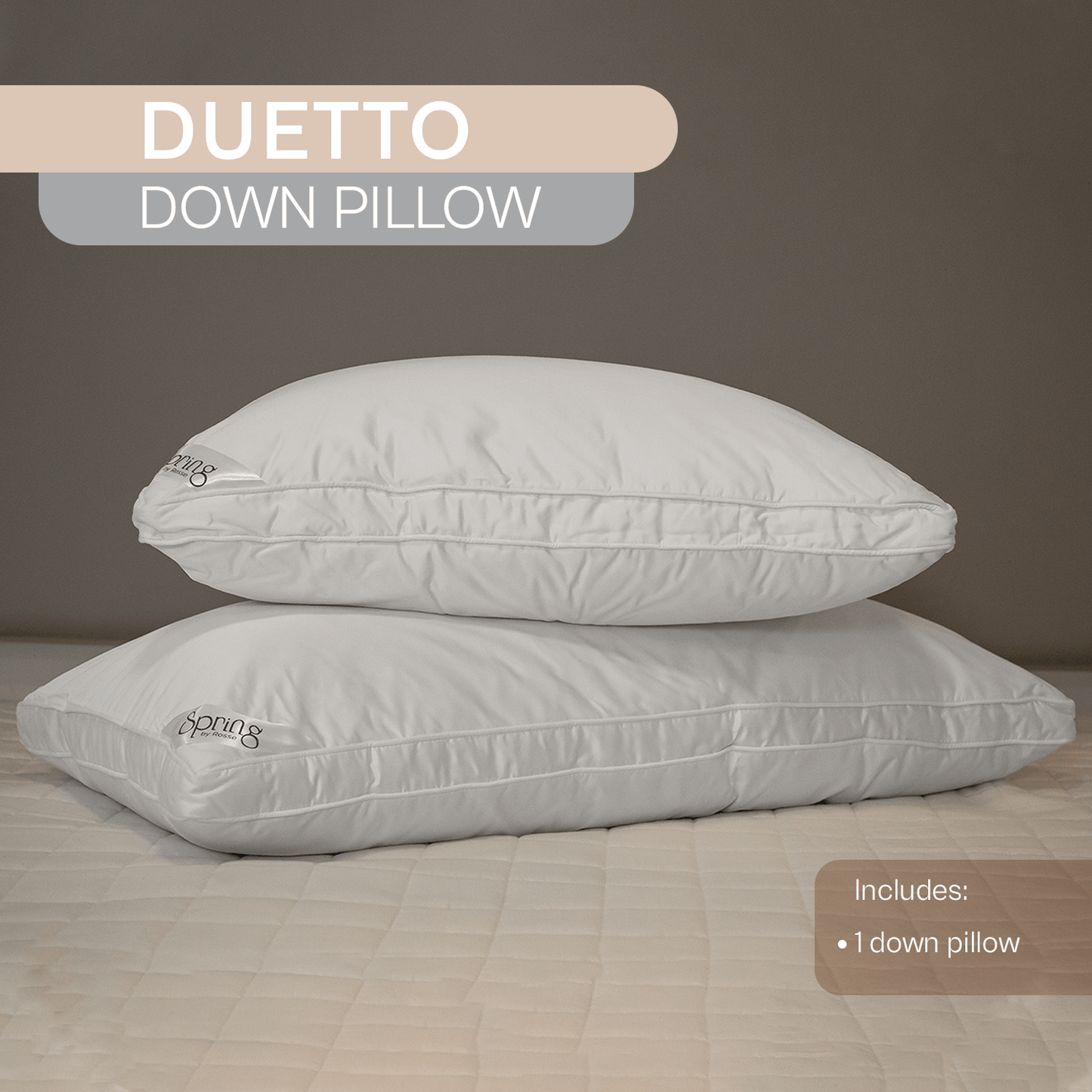 Spring by Rosse™ Duetto Pillow Insert Bamboo, Down Alternative Polyester Fill | Soft Breathable Durable | Everyday Comfort | Bed Pillow | Hypoallergenic Suppor