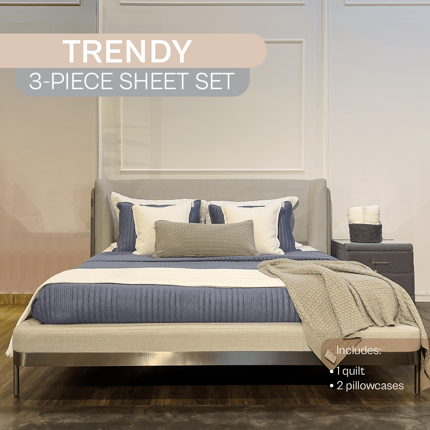 Spring by Rosse™ Trendy Jersey Quilt Set | 3 Piece Bedding | All Season Bedspread 480 GSM Polyester Jersey