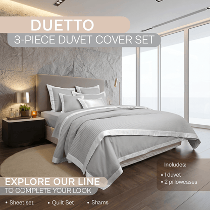 Spring by Rosse™ Duetto Duvet Cover Set | 100% Cotton | 400 Thread Count Sateen | 3 Piece Bedding | Oeko-Tex Certified