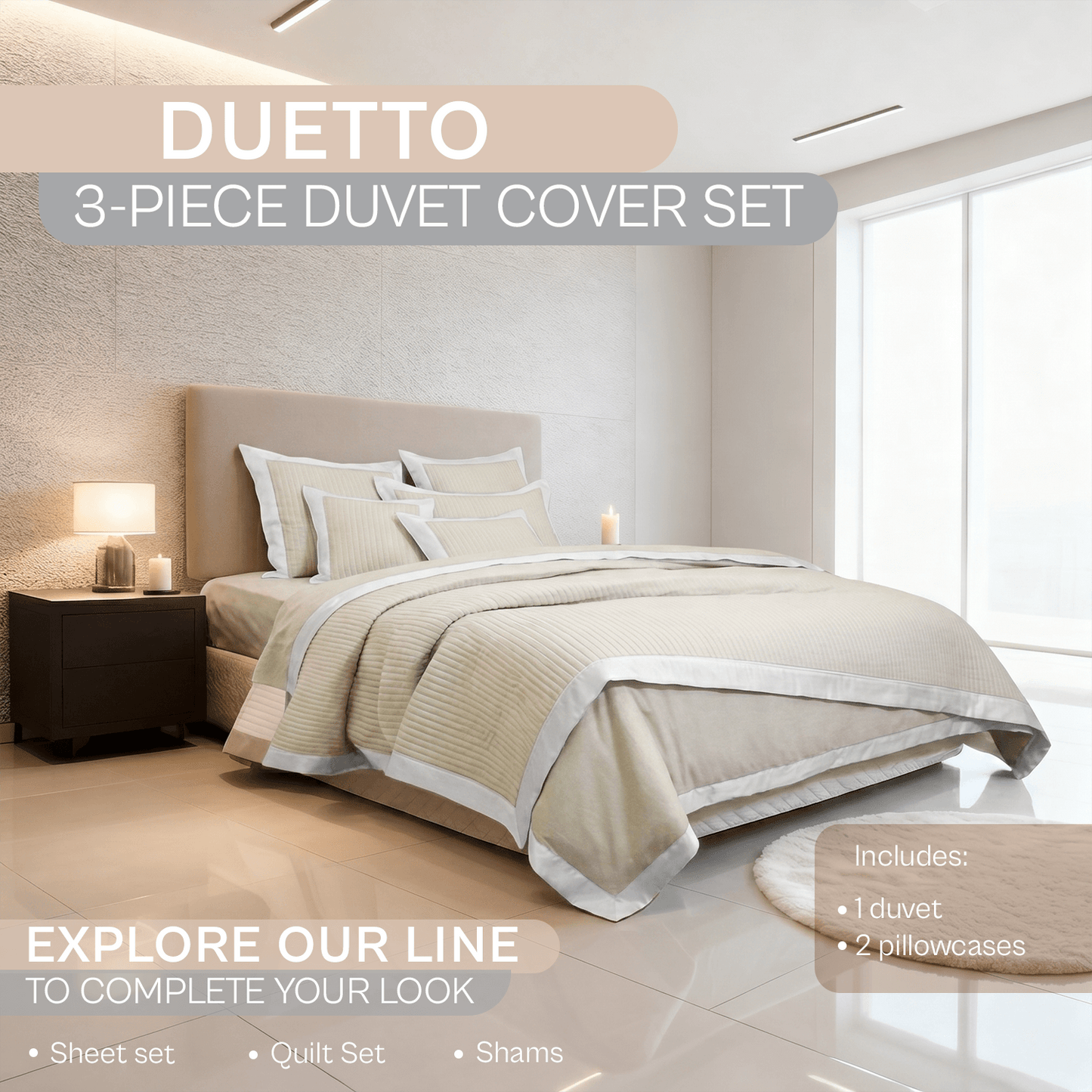 Spring by Rosse™ Duetto Duvet Cover Set | 100% Cotton | 400 Thread Count Sateen | 3 Piece Bedding | Oeko-Tex Certified