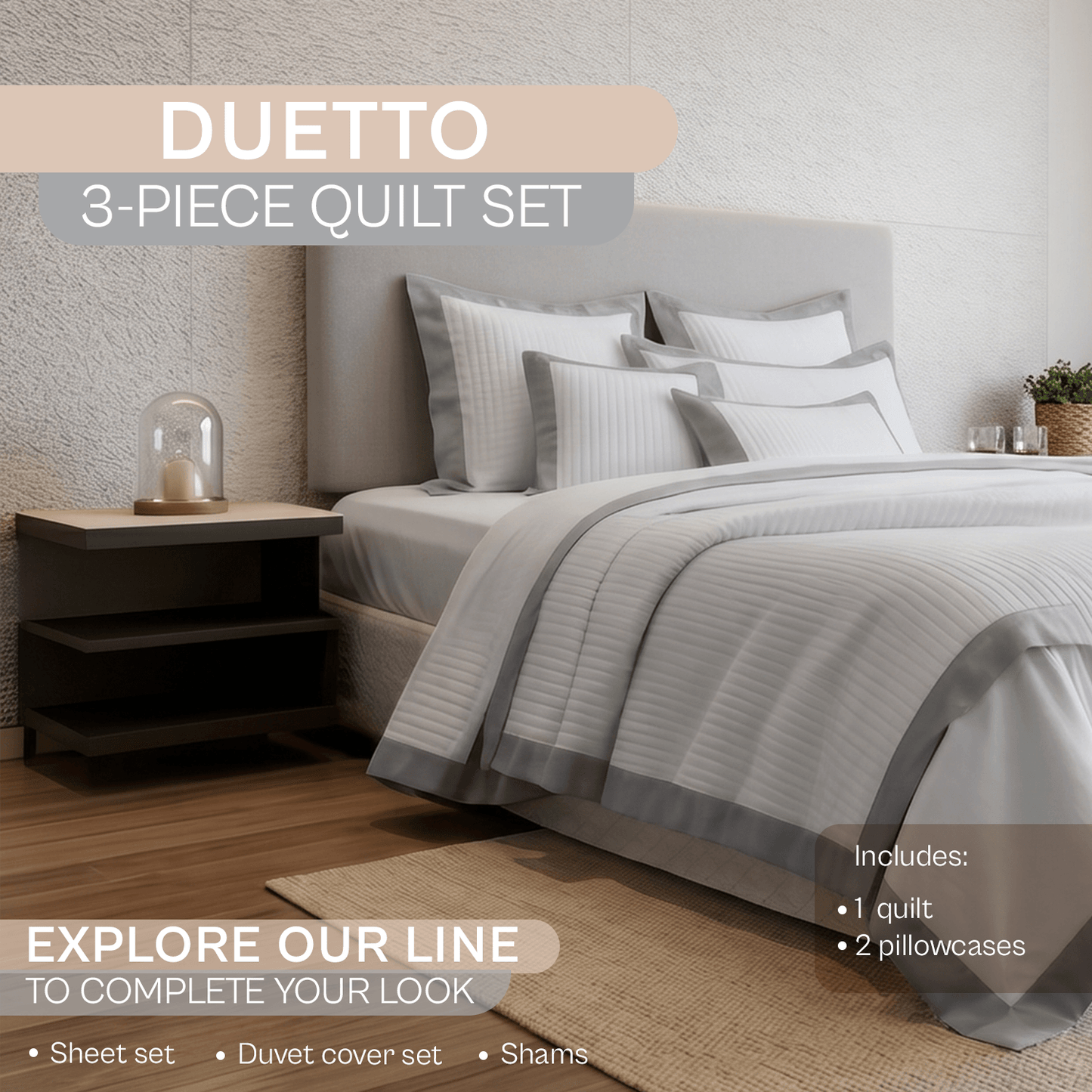 Spring by Rosse™ Duetto Quilt Set | 100% Cotton | 400 TC Oeko-Tex