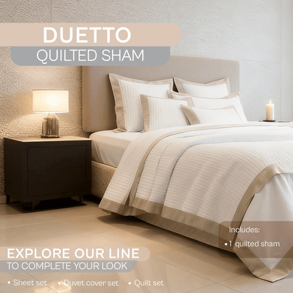 Spring by Rosse™ Quilted Sham Duetto | Filled Decorative Pillow Sham, 100% Cotton Sateen Outer Cover | 400 Thread Count, Polyester Fill