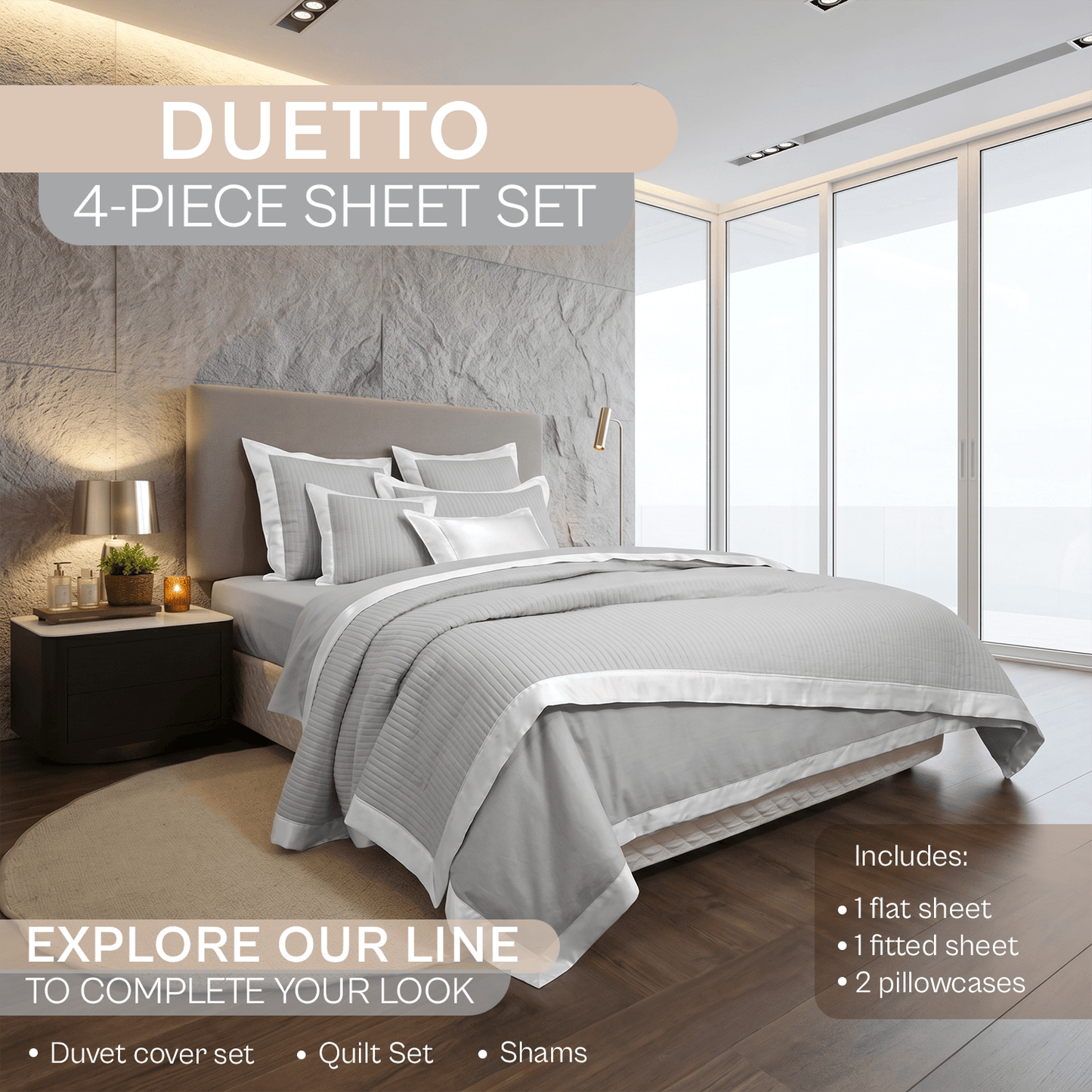 Spring by Rosse™ Duetto Sheet Set | 100% Cotton | 400 Thread Count Oeko-Tex Certified