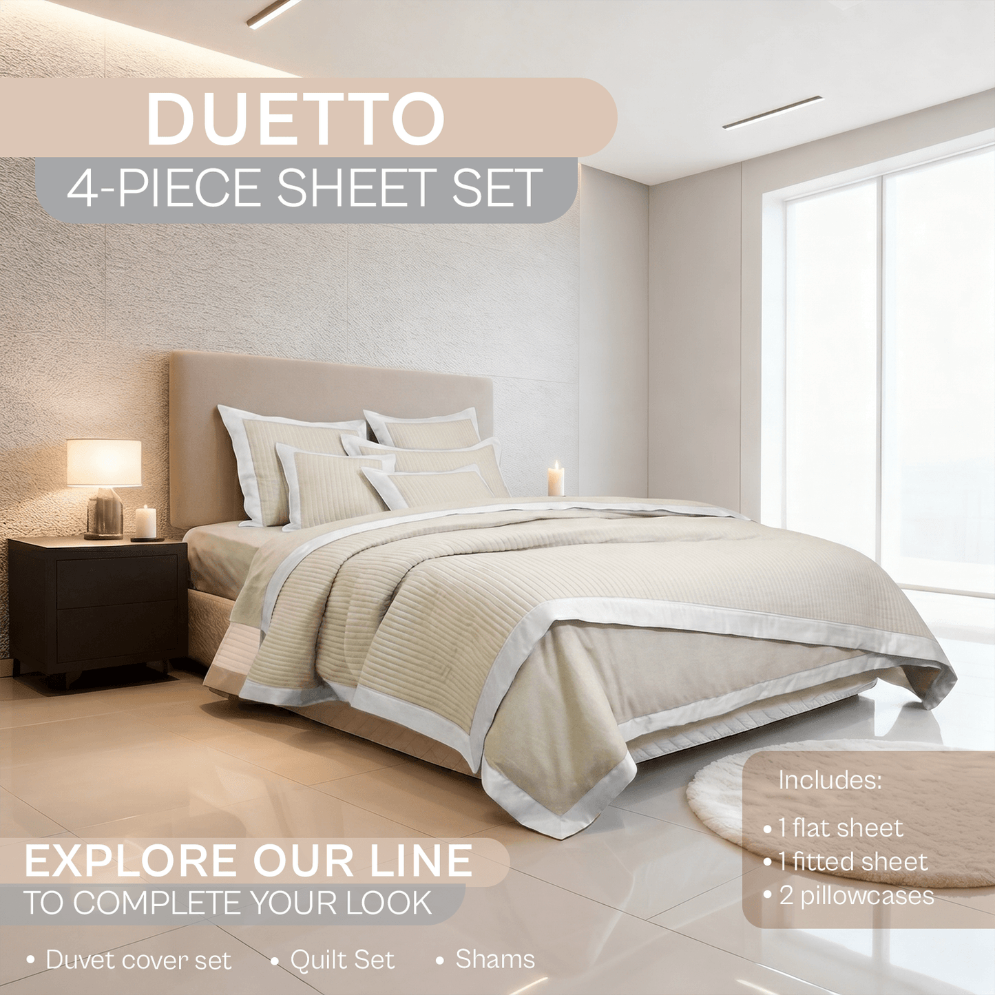 Spring by Rosse™ Duetto Sheet Set | 100% Cotton | 400 Thread Count Oeko-Tex Certified