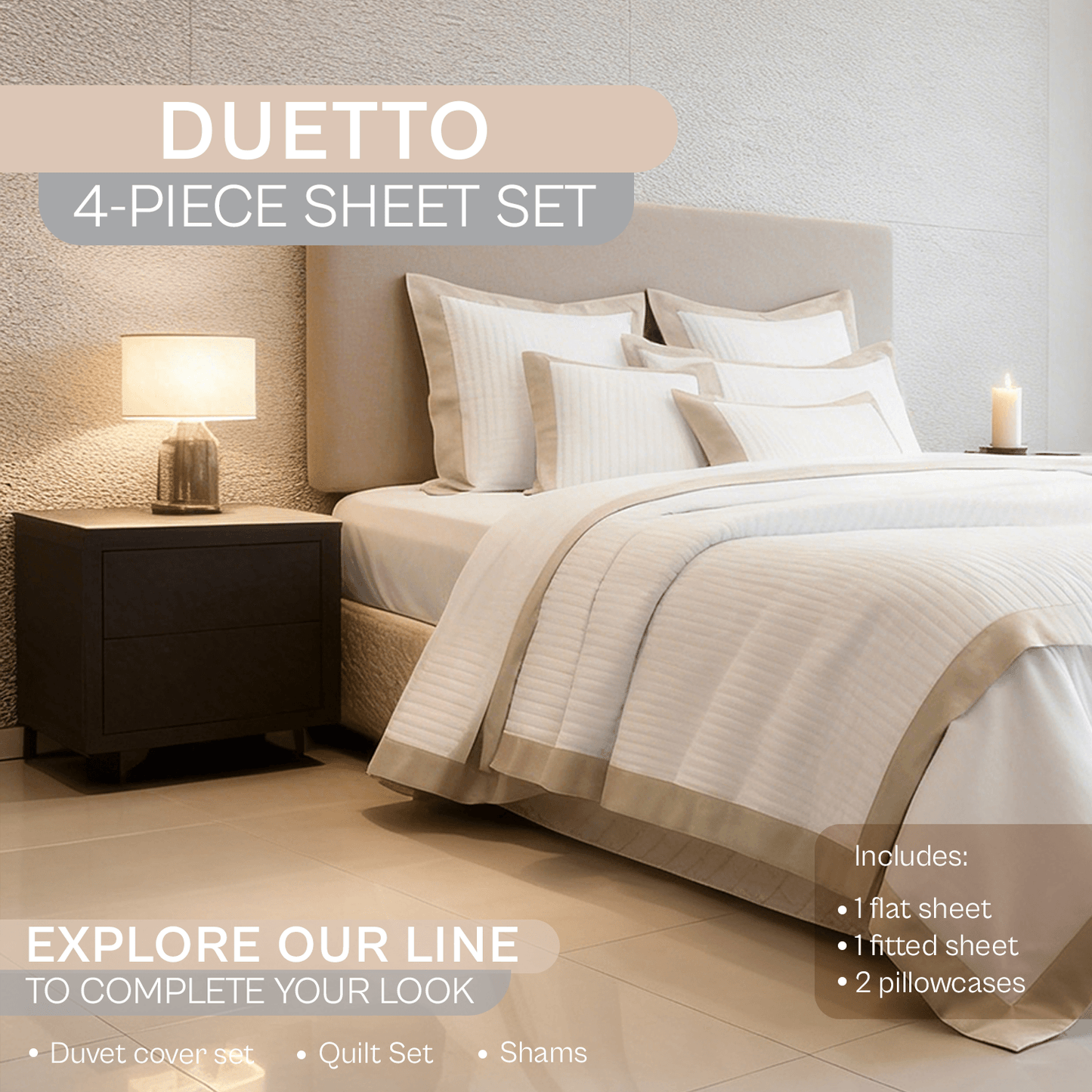 Spring by Rosse™ Duetto Sheet Set | 100% Cotton | 400 Thread Count Oeko-Tex Certified