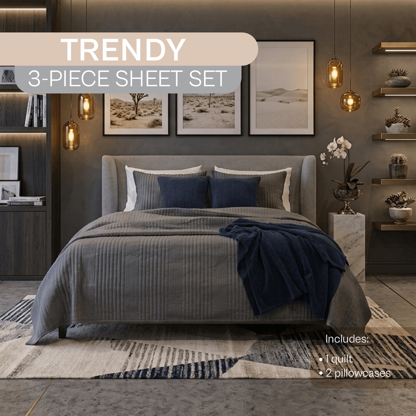 Spring by Rosse™ Trendy Jersey Quilt Set | 3 Piece Bedding | All Season Bedspread 480 GSM Polyester Jersey
