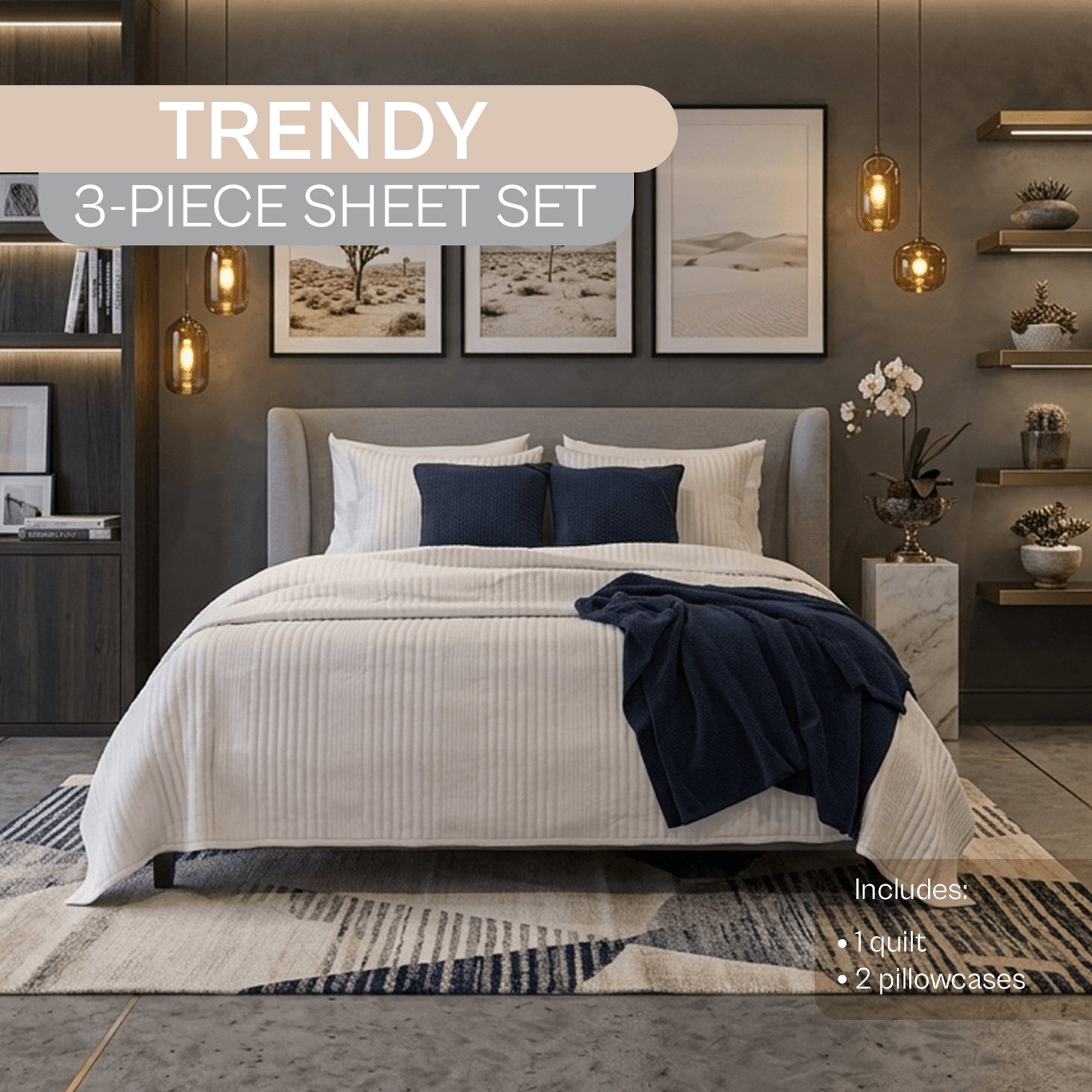 Spring by Rosse™ Trendy Jersey Quilt Set | 3 Piece Bedding | All Season Bedspread 480 GSM Polyester Jersey