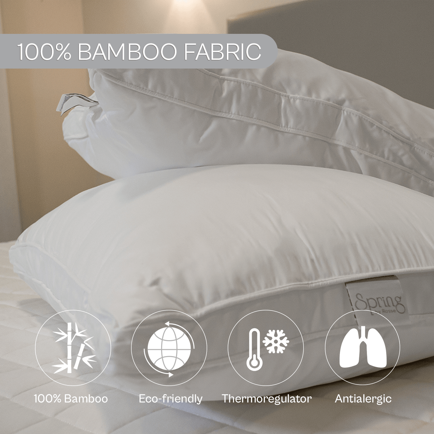 Spring by Rosse™ Duetto Pillow Insert Bamboo, Down Alternative Polyester Fill | Soft Breathable Durable | Everyday Comfort | Bed Pillow | Hypoallergenic Suppor
