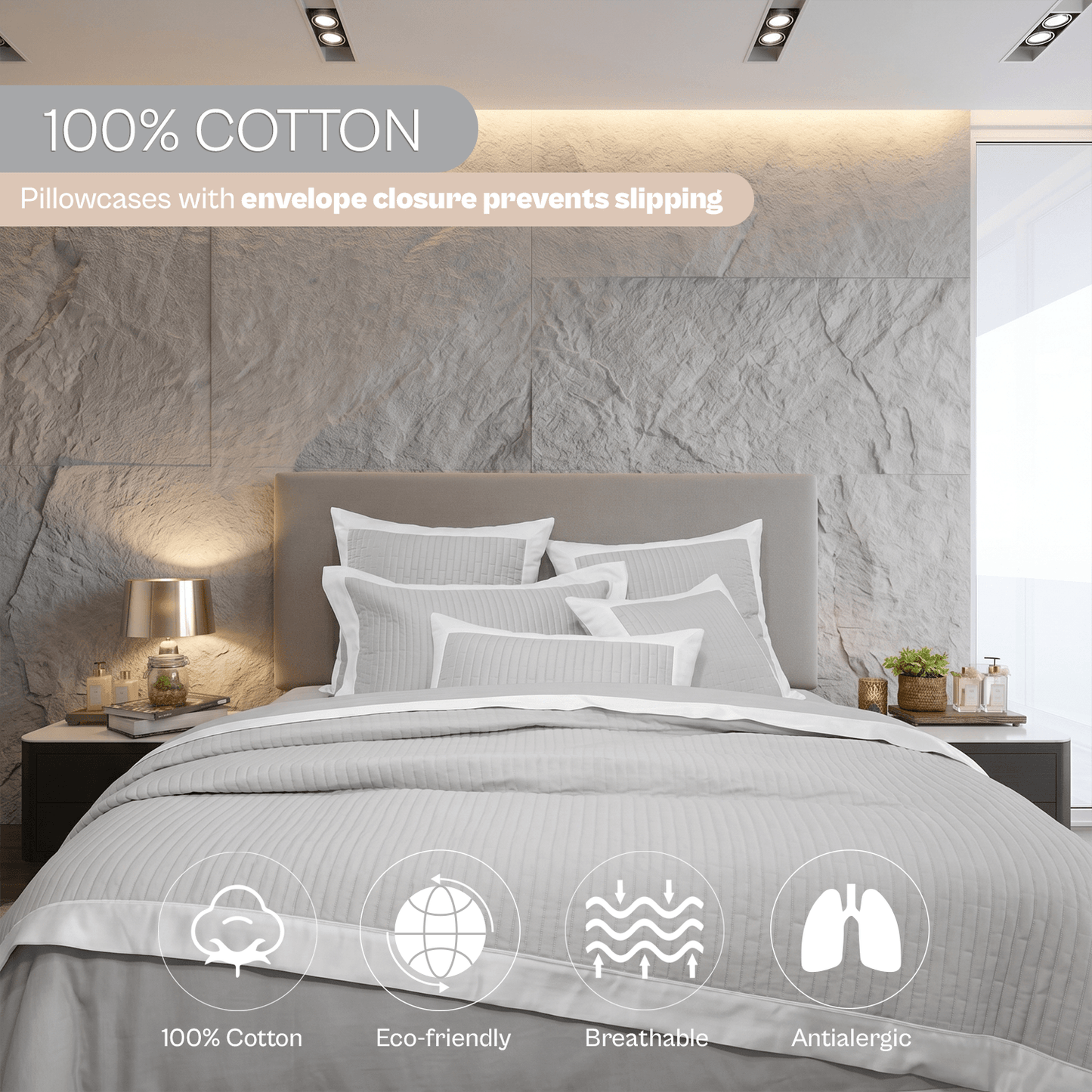 Spring by Rosse™ Quilted Sham Duetto | Filled Decorative Pillow Sham, 100% Cotton Sateen Outer Cover | 400 Thread Count, Polyester Fill