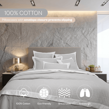 Spring by Rosse™ Quilted Sham Duetto | Filled Decorative Pillow Sham, 100% Cotton Sateen Outer Cover | 400 Thread Count, Polyester Fill