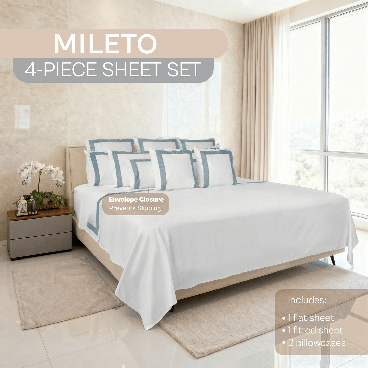 Spring by Rosse™ Mileto Sheet Set | 100% Cotton | 500 Thread Count Oeko-Tex Certified