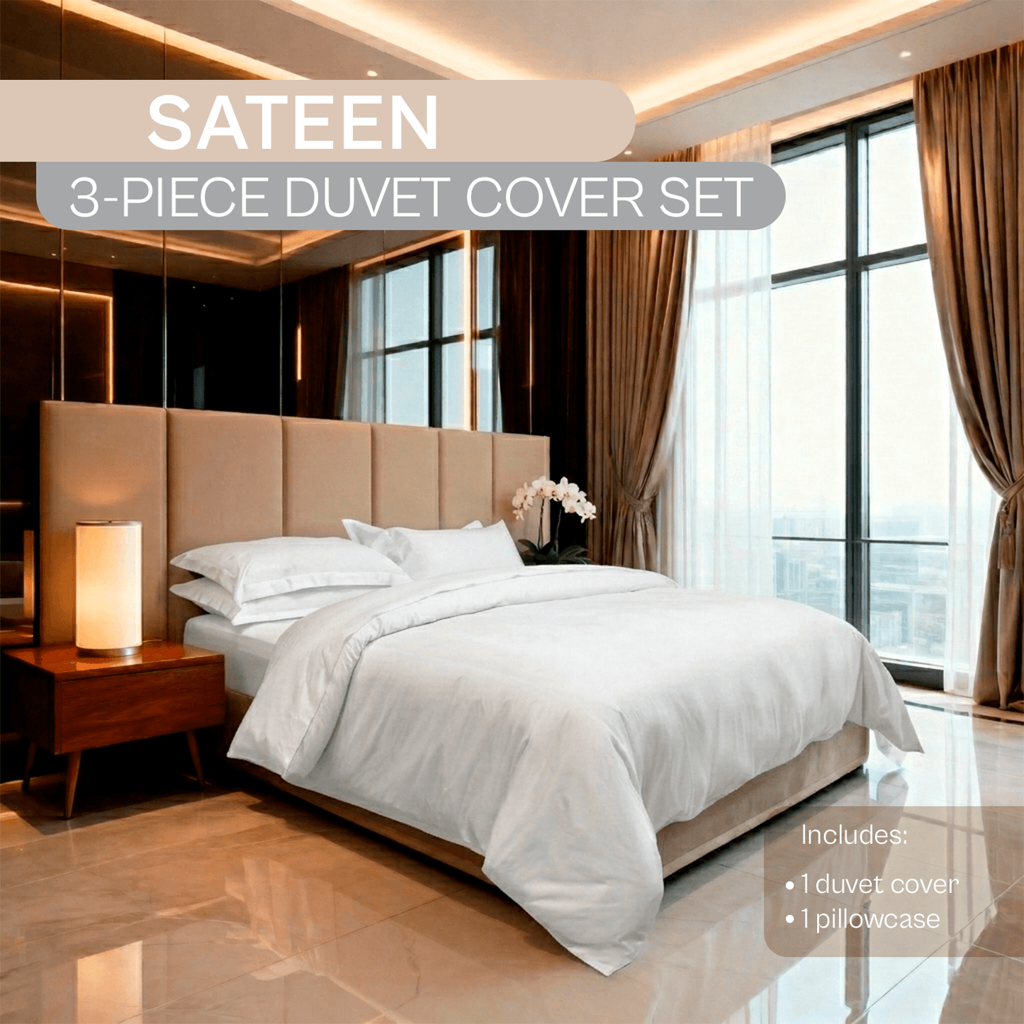 Spring by Rosse™ Sateen Duvet Cover Set | 100% Cotton | Complete Bedding Set 400 Thread | 3 Piece Bedding | Oeko-Tex Certified