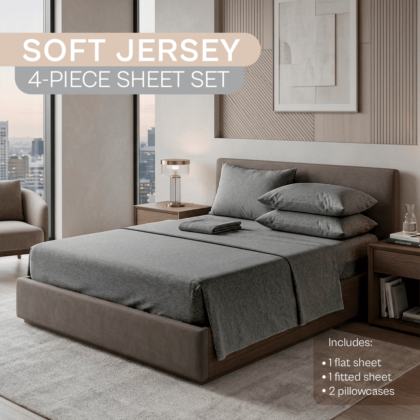 Spring by Rosse™ Soft Jersey Sheet Set | 100% Cotton | 135 GSM Oeko-Tex Certified