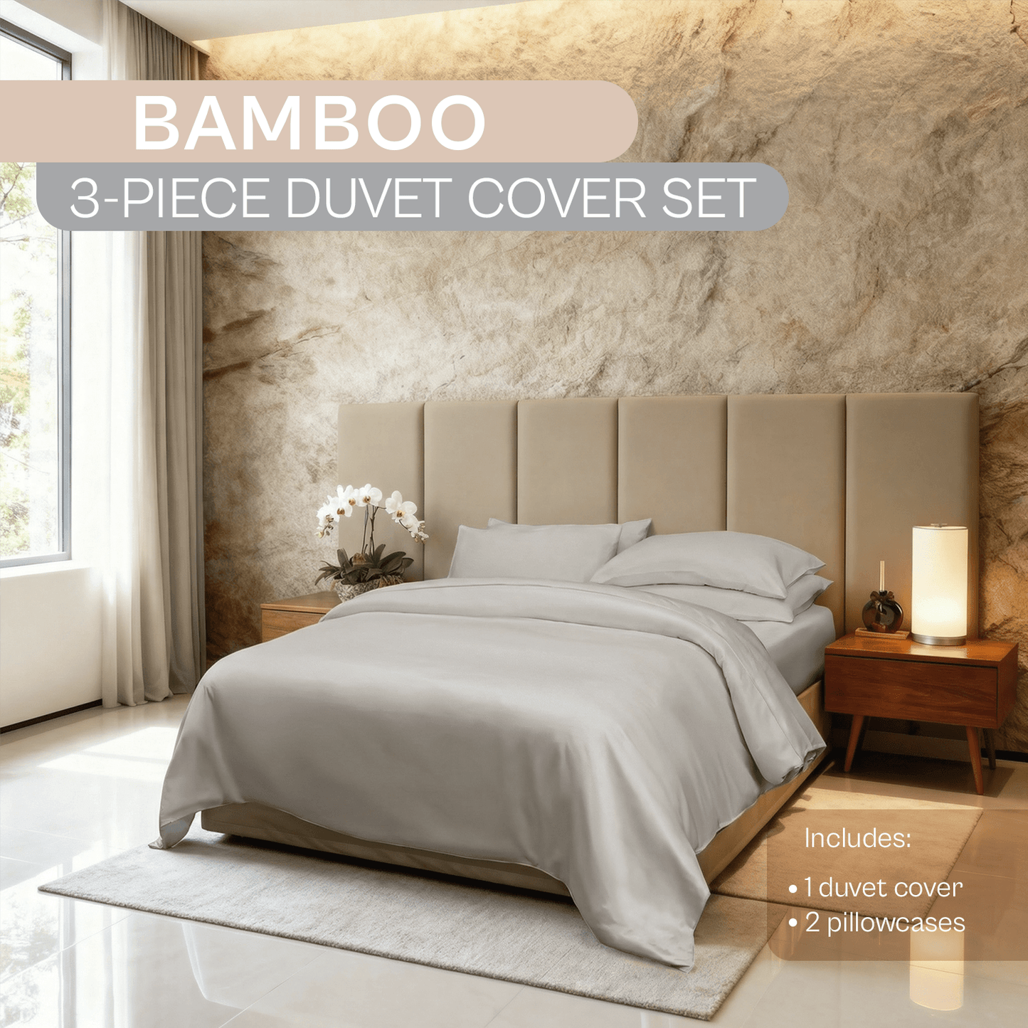 Spring by Rosse™ Bamboo Duvet Cover Set | 100% Rayon from Bamboo 300 Thread Count Sateen | 3 Piece Bedding | Oeko-Tex Certified