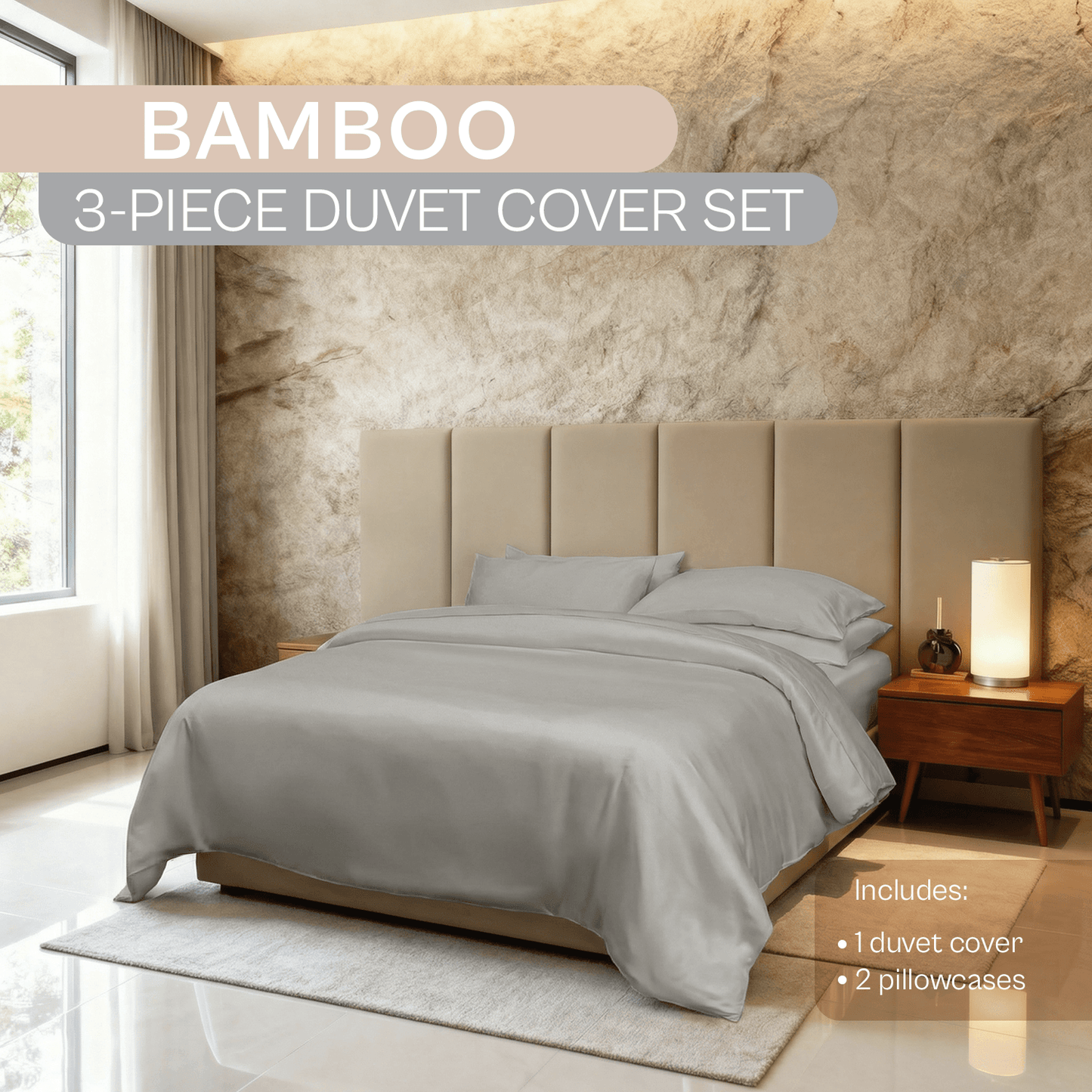 Spring by Rosse™ Bamboo Duvet Cover Set | 100% Rayon from Bamboo 300 Thread Count Sateen | 3 Piece Bedding | Oeko-Tex Certified