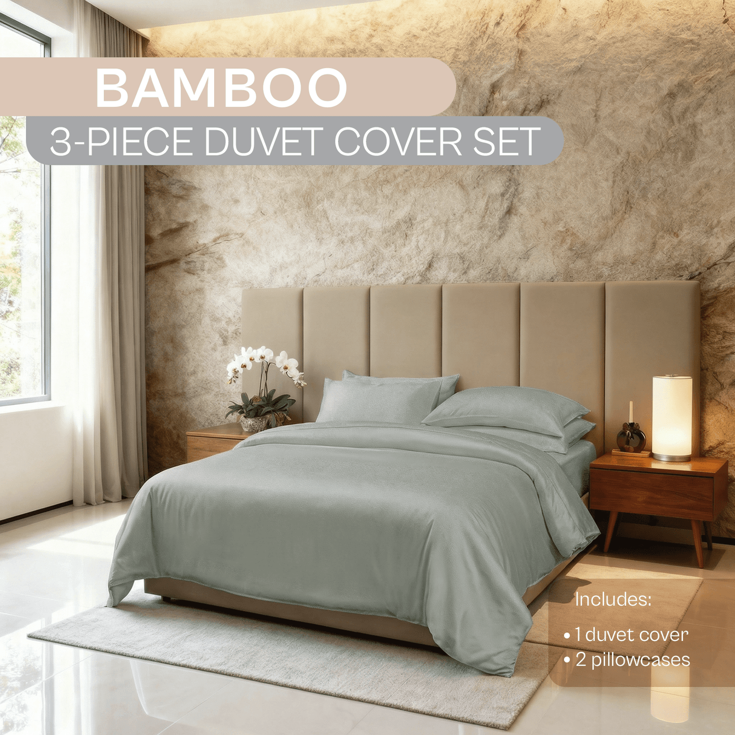 Spring by Rosse™ Bamboo Duvet Cover Set | 100% Rayon from Bamboo 300 Thread Count Sateen | 3 Piece Bedding | Oeko-Tex Certified