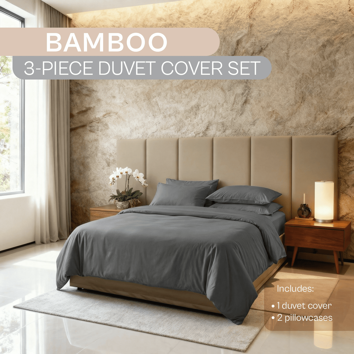 Spring by Rosse™ Bamboo Duvet Cover Set | 100% Rayon from Bamboo 300 Thread Count Sateen | 3 Piece Bedding | Oeko-Tex Certified
