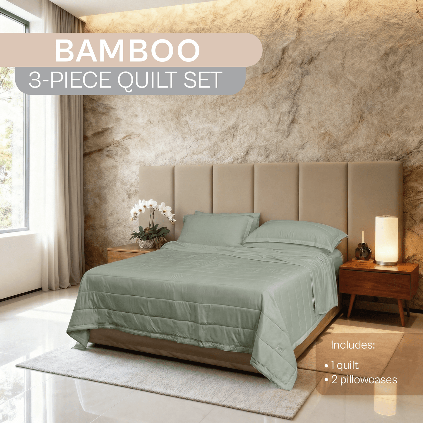Spring by Rosse™ Bamboo Quilt Set | 100% Rayon Made From Bamboo | 300 TC Oeko-Tex