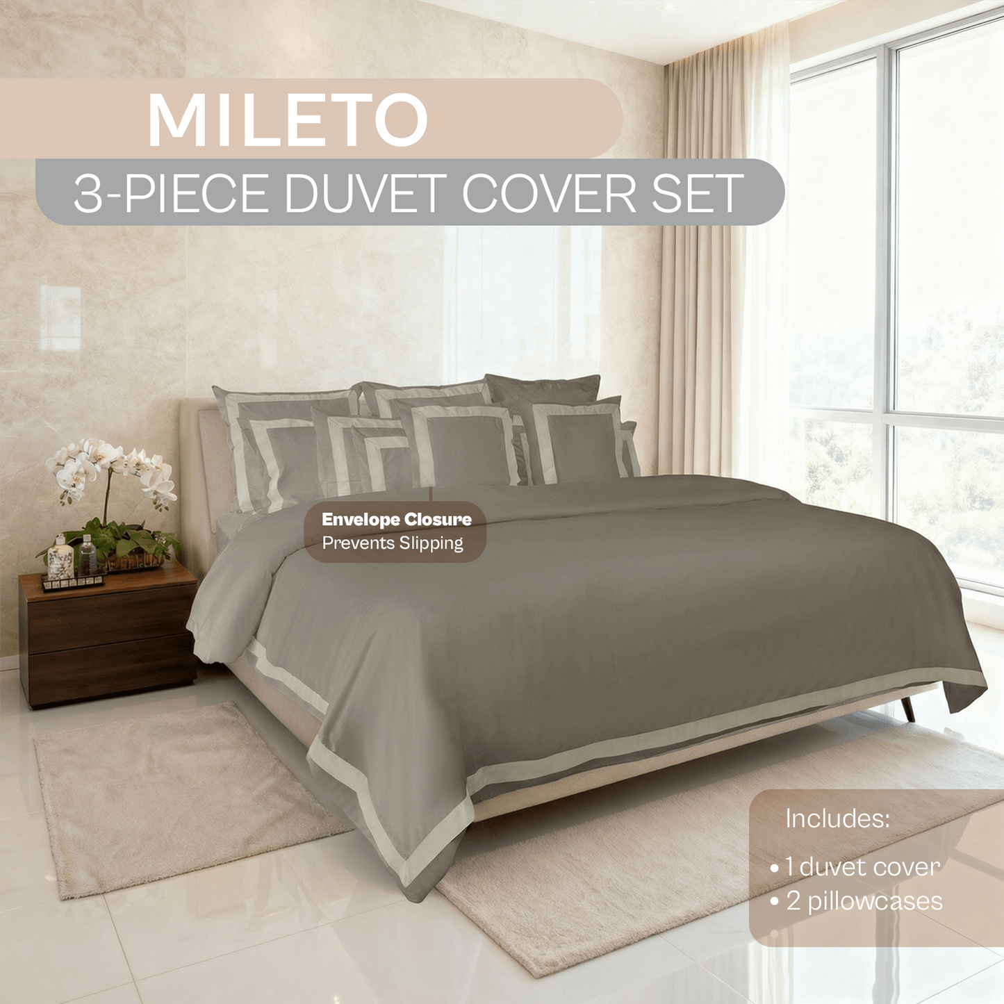 Spring by Rosse™ Mileto Duvet Cover Set | Soft Smooth Breathable | 100% Cotton | Complete Bedding Set 500 Thread Count Sateen | Oeko-Tex Certified