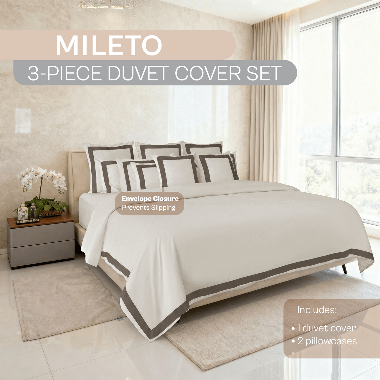Spring by Rosse™ Mileto Duvet Cover Set | Soft Smooth Breathable | 100% Cotton | Complete Bedding Set 500 Thread Count Sateen | Oeko-Tex Certified