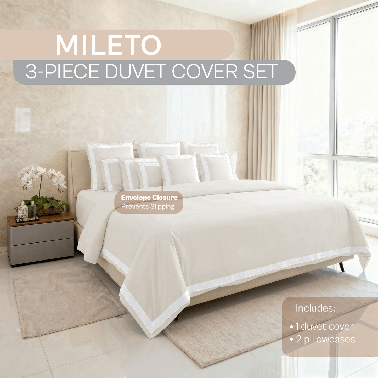Spring by Rosse™ Mileto Duvet Cover Set | Soft Smooth Breathable | 100% Cotton | Complete Bedding Set 500 Thread Count Sateen | Oeko-Tex Certified
