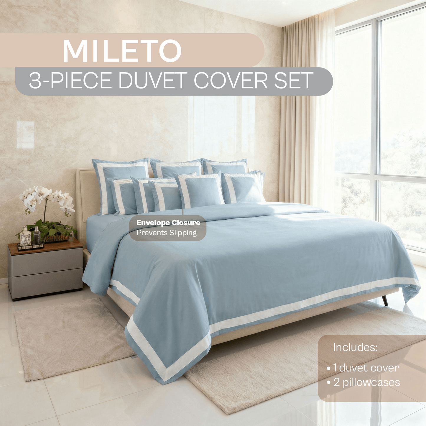 Spring by Rosse™ Mileto Duvet Cover Set | Soft Smooth Breathable | 100% Cotton | Complete Bedding Set 500 Thread Count Sateen | Oeko-Tex Certified