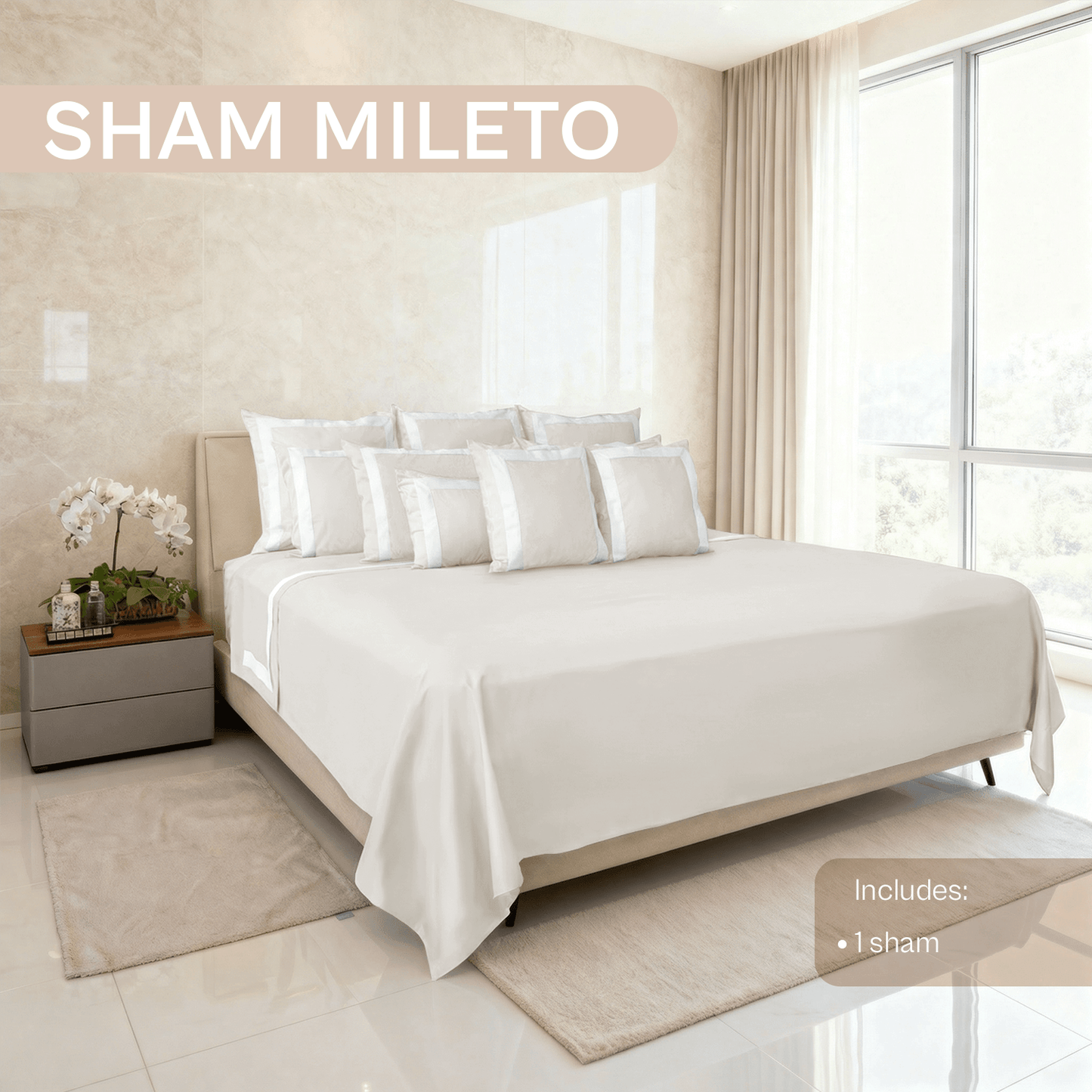 Spring by Rosse™ Sham Mileto Filled Decorative Pillow Sham | 100% Cotton Sateen Outer Cover, 500 Thread Count, Polyester Fill | Oeko-Tex Certified