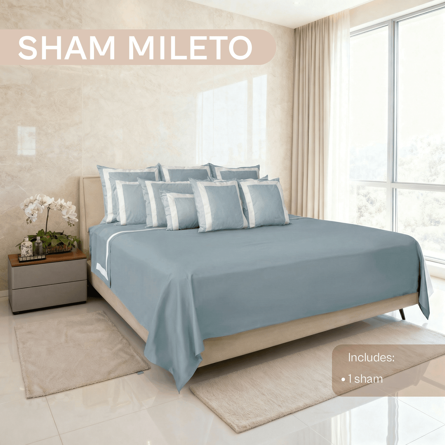Spring by Rosse™ Sham Mileto Filled Decorative Pillow Sham | 100% Cotton Sateen Outer Cover, 500 Thread Count, Polyester Fill | Oeko-Tex Certified