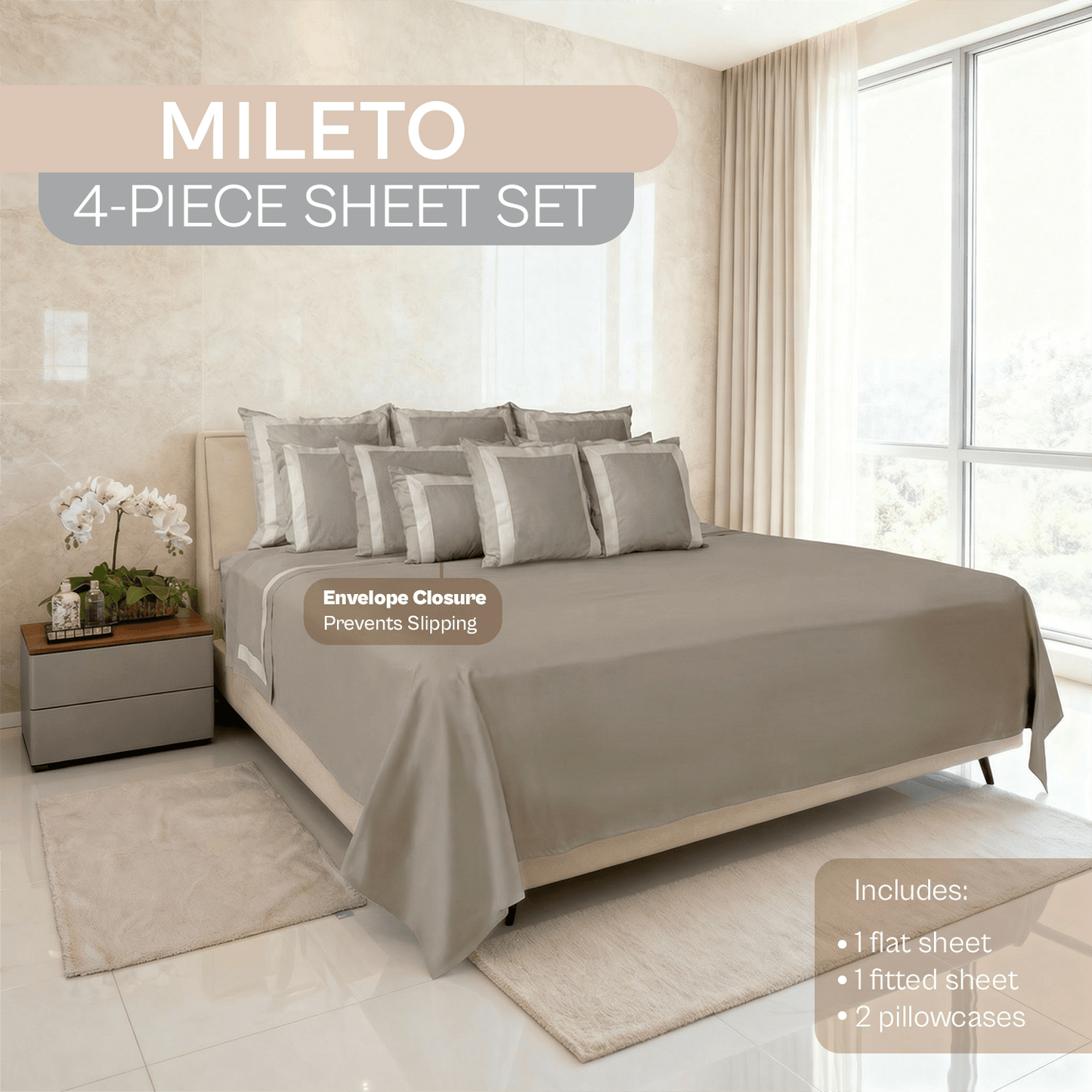 Spring by Rosse™ Mileto Sheet Set | 100% Cotton | 500 Thread Count Oeko-Tex Certified