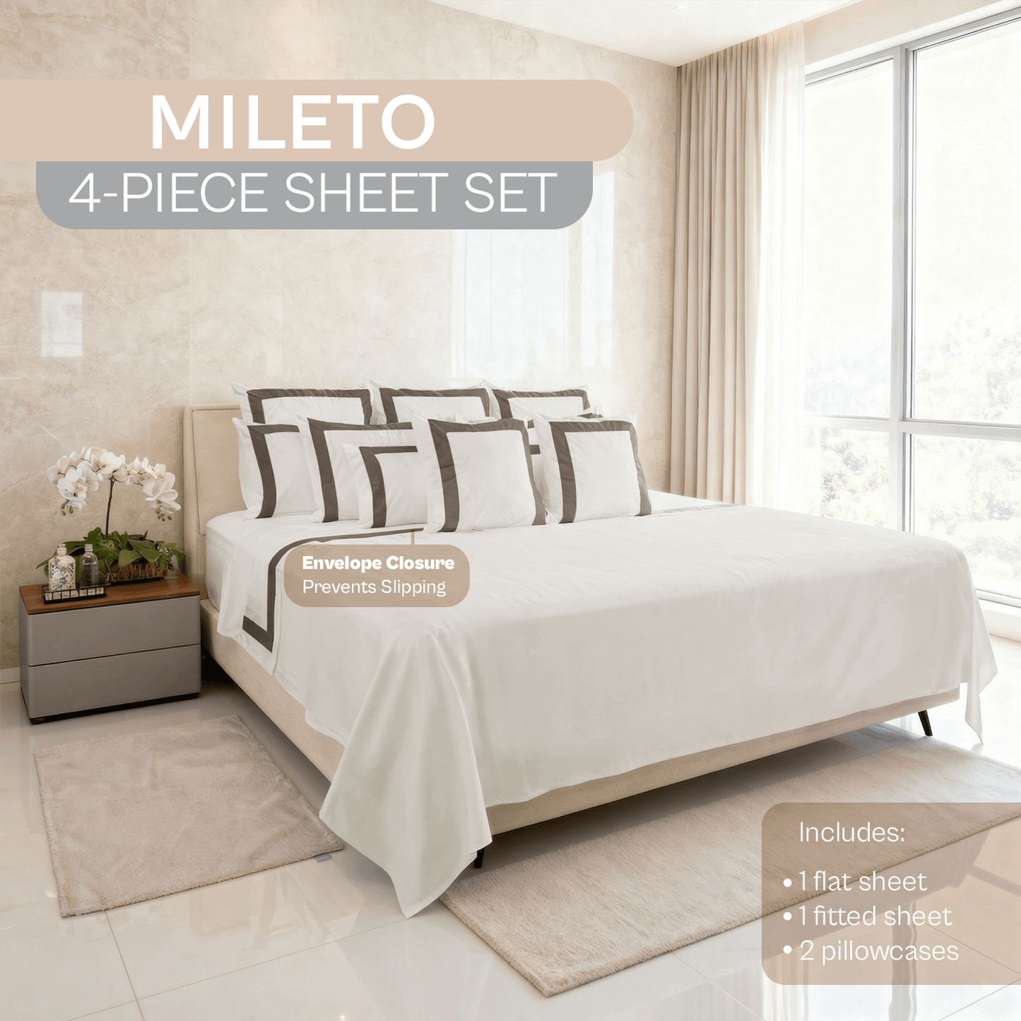 Spring by Rosse™ Mileto Sheet Set | 100% Cotton | 500 Thread Count Oeko-Tex Certified